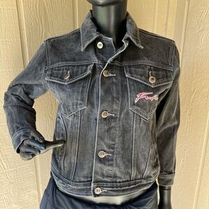 Vintage Fubu‎ The Collection Jean Jacket Womens Size Small Black Faded Rare